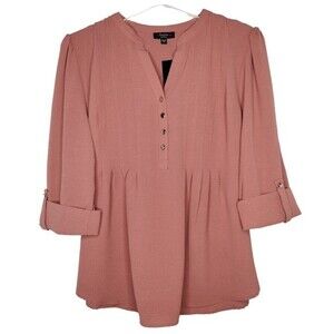 NWT Cocomo Plus Size 2X Pink Blush Pintuck 3/4 Sleeve Blouse Top
